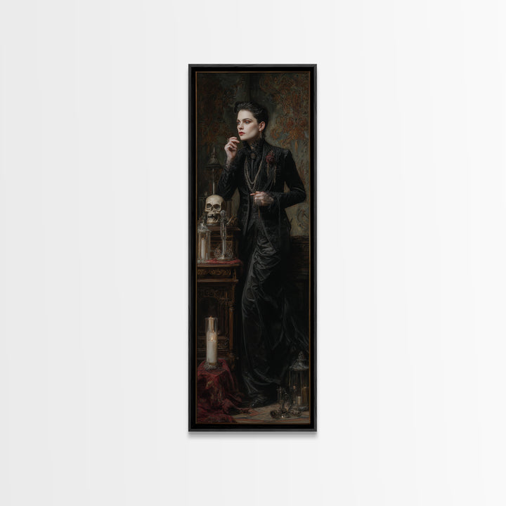 The Graveyard Ghost, Dark Academia Wall Art, Tall Narrow Wall Art, Framed Canvas Print, Gothic Wall Decor, Halloween Portrait Art