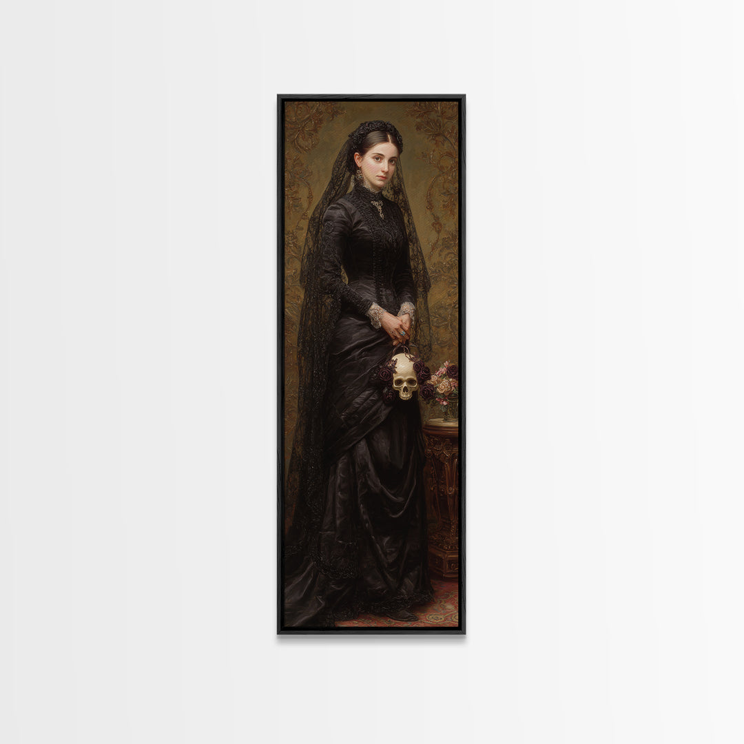 The Skeletal Bride, Dark Academia Wall Art, Tall Narrow Wall Art, Canvas Print, Gothic Wall Decor, Halloween Portrait Art