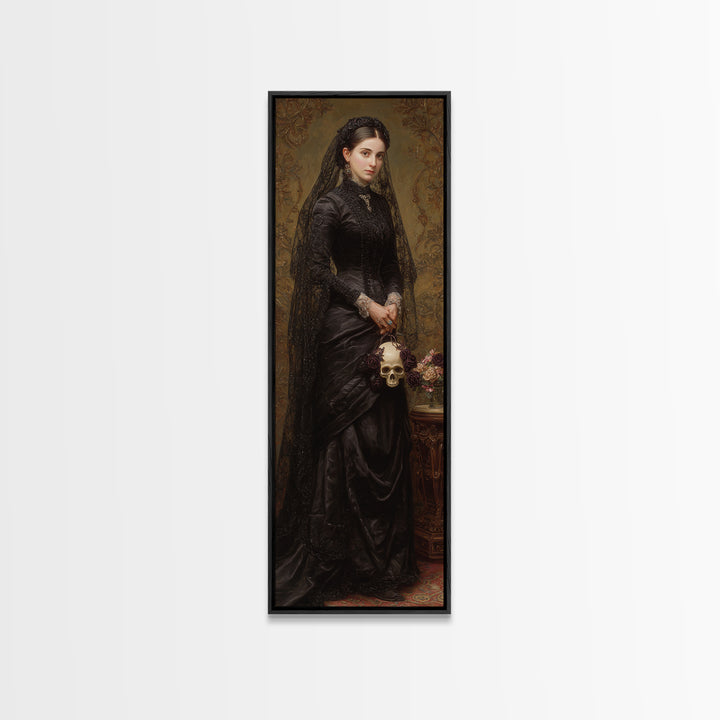 The Skeletal Bride, Dark Academia Wall Art, Tall Narrow Wall Art, Canvas Print, Gothic Wall Decor, Halloween Portrait Art