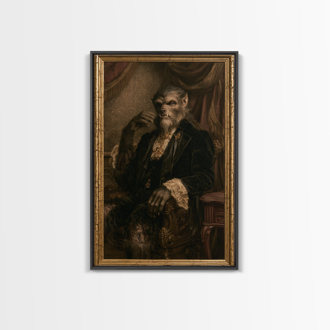 The Moon-Cursed Werewolf, Victorian Horror Portrait, Vertical Wall Art, Canvas Print, Gothic Wall Decor, Halloween Portrait Art