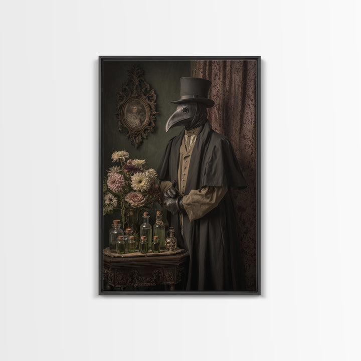 The Plague Doctor, Macabre Victorian Decor, Vertical Wall Art, Framed Canvas Print, Gothic Wall Decor, Halloween Portrait Art