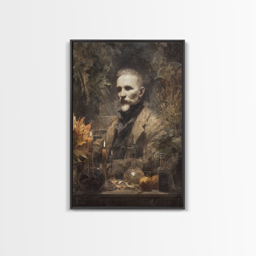 The Mad Alchemist, Macabre Victorian Decor, Vertical Wall Art, Canvas Print, Gothic Wall Decor, Halloween Portrait Art