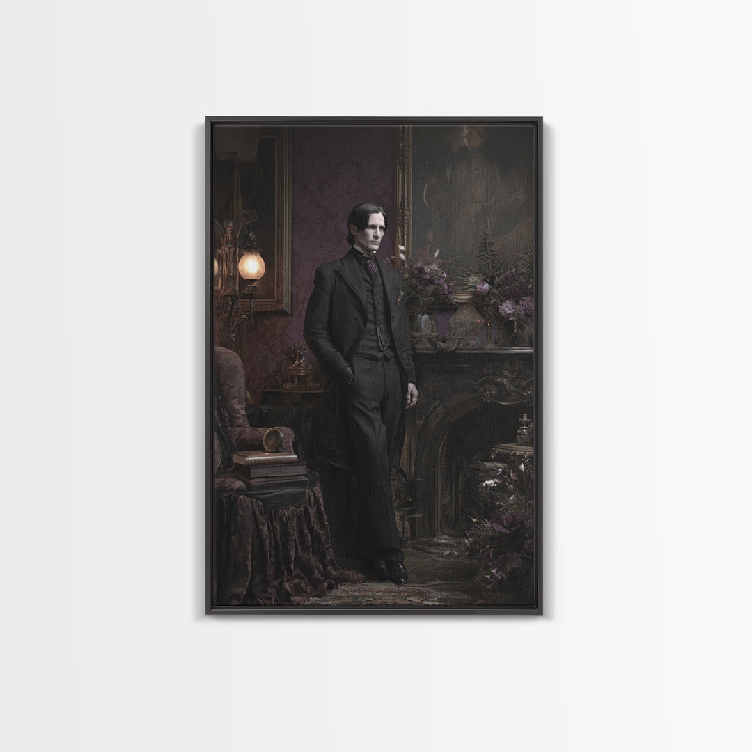 The Sinister Undertaker, Dark Academia Wall Art, Vertical Wall Art, Canvas Print, Gothic Wall Decor, Halloween Portrait Art