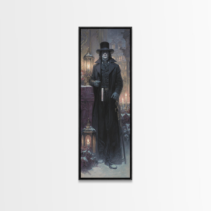 The Sinister Undertaker, Antique Gothic Portrait, Tall Narrow Wall Art, Framed Canvas Print, Gothic Wall Decor, Halloween Portrait Art