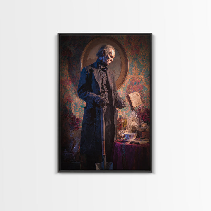 The Lantern Gravedigger, Antique Gothic Portrait, Vertical Wall Art, Canvas Print, Gothic Wall Decor, Halloween Portrait Art