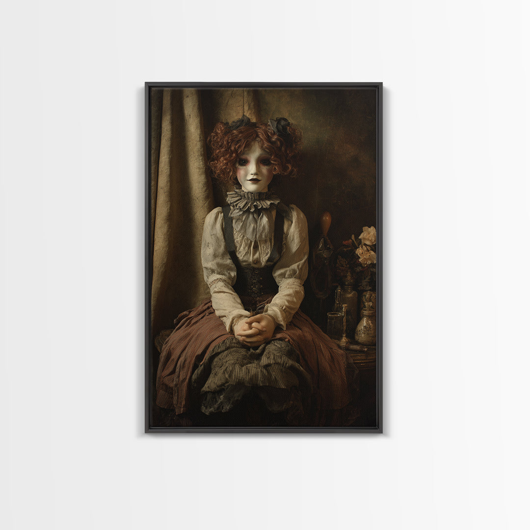 The Haunted Porcelain Doll, Victorian Gothic Art, Vertical Wall Art, Canvas Print, Gothic Wall Decor, Halloween Portrait Art