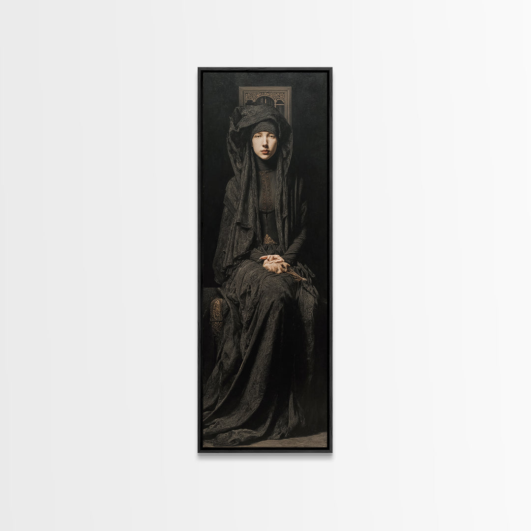 The Raven Keeper, Antique Gothic Portrait, Tall Narrow Wall Art, Canvas Print, Gothic Wall Decor, Halloween Portrait Art