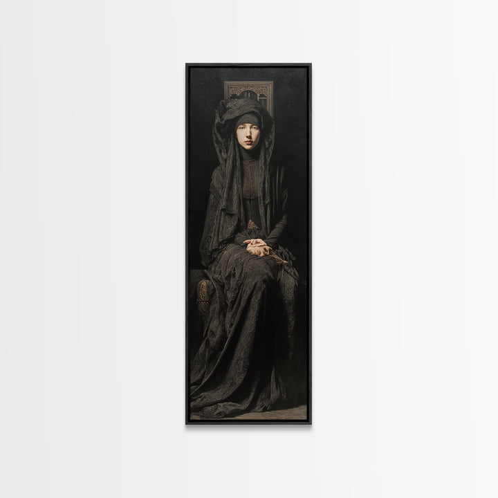 The Raven Keeper, Antique Gothic Portrait, Tall Narrow Wall Art, Canvas Print, Gothic Wall Decor, Halloween Portrait Art