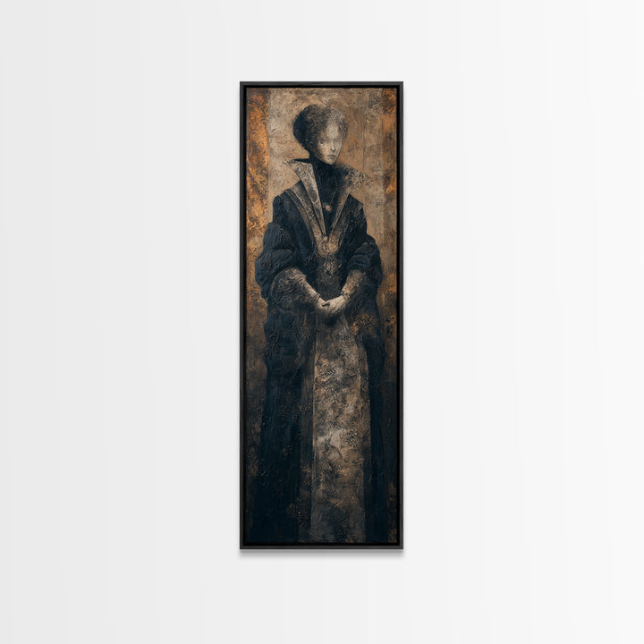 The Shadow Person, Victorian Horror Portrait, Tall Narrow Wall Art, Framed Canvas Print, Gothic Wall Decor, Halloween Portrait Art