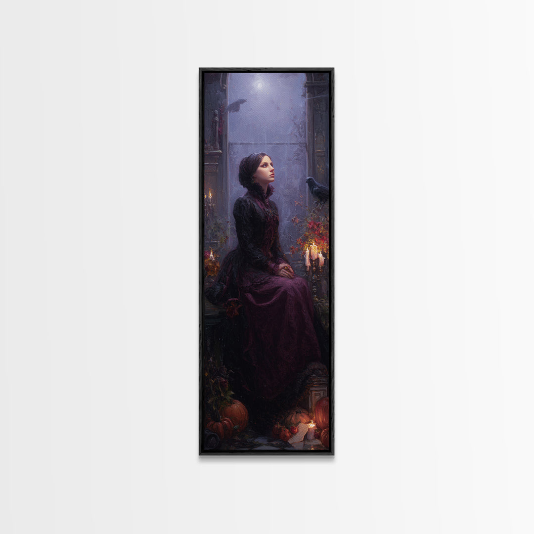 The Gargoyle Sentinel, Victorian Horror Portrait, Tall Narrow Wall Art, Canvas Print, Gothic Wall Decor, Halloween Portrait Art