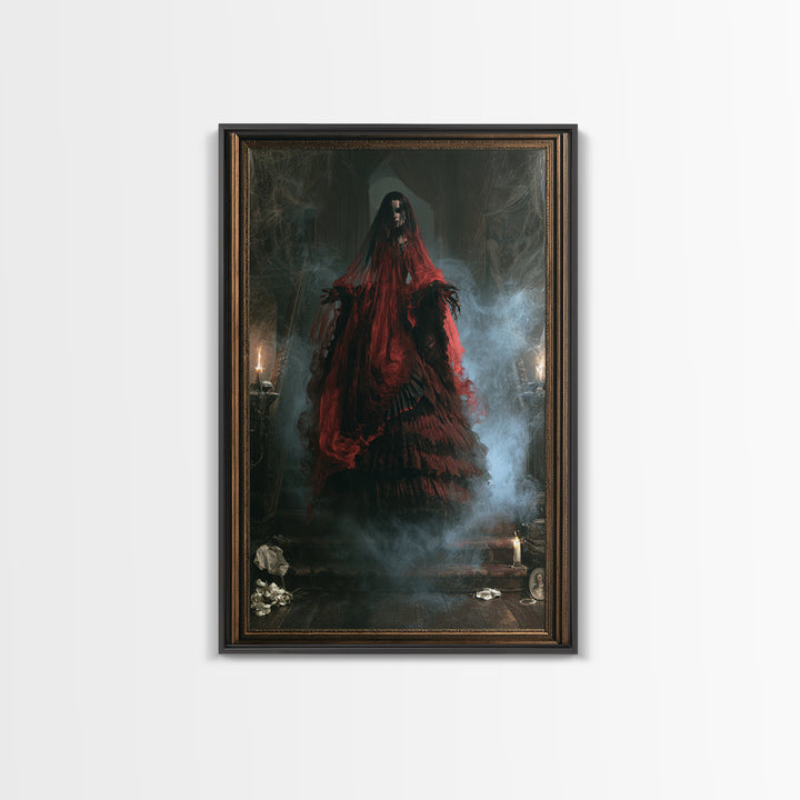 The Tattered Wraith, Victorian Gothic Art, Vertical Wall Art, Framed Canvas Print, Gothic Wall Decor, Halloween Portrait Art