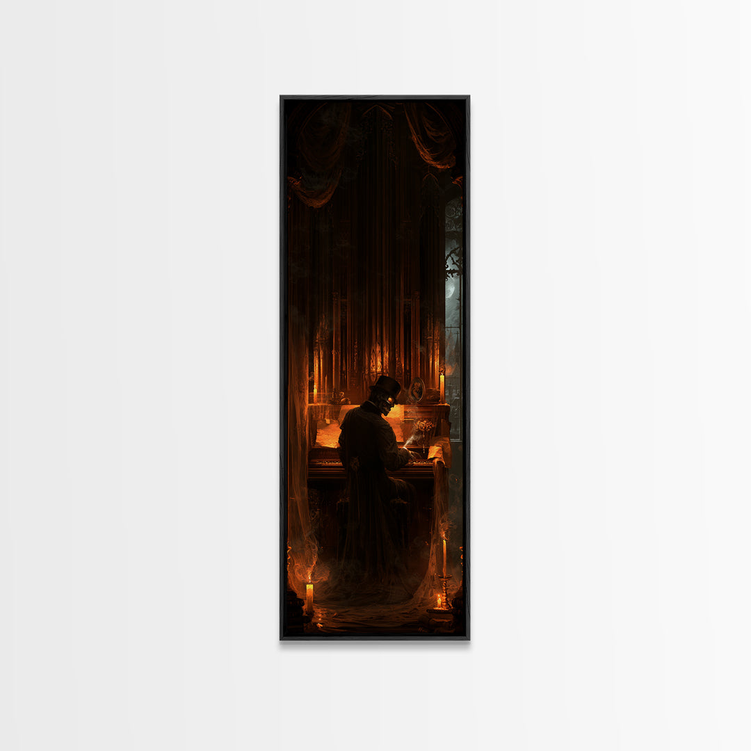 The Phantom Organist, Victorian Gothic Art, Tall Narrow Wall Art, Canvas Print, Gothic Wall Decor, Halloween Portrait Art