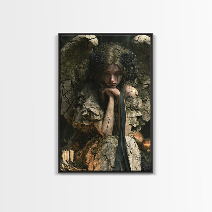 The Weeping Cemetery Angel, Macabre Victorian Decor, Vertical Wall Art, Canvas Print, Gothic Wall Decor, Halloween Portrait Art