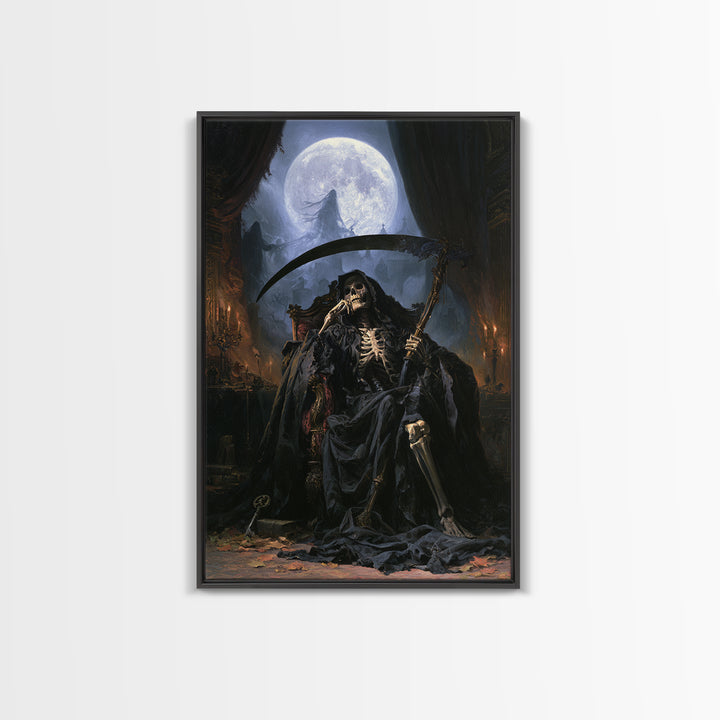 The Fog-Bound Reaper, Victorian Horror Portrait, Vertical Wall Art, Framed Canvas Print, Gothic Wall Decor, Halloween Portrait Art