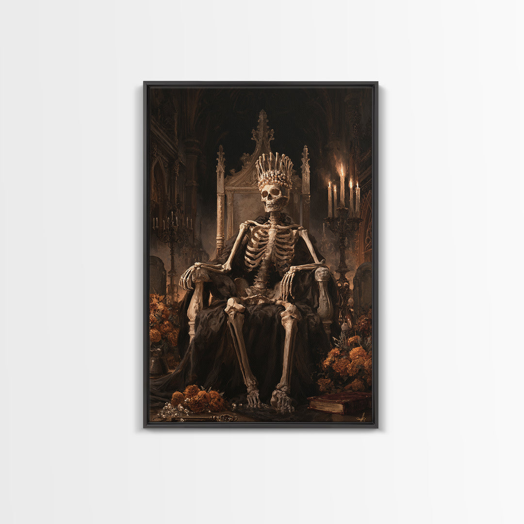 The Bone Queen, Antique Gothic Portrait, Vertical Wall Art, Framed Canvas Print, Gothic Wall Decor, Halloween Portrait Art