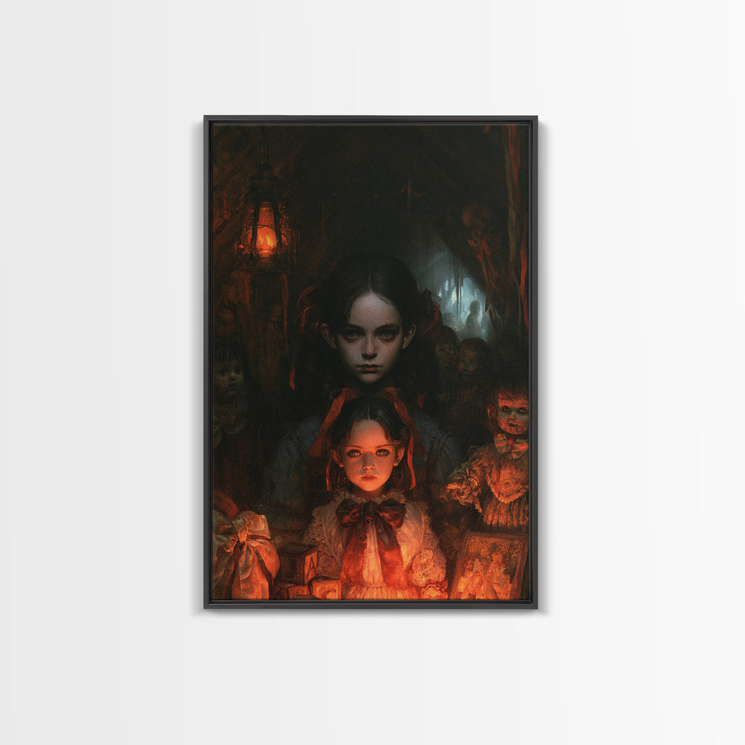 The Attic Whisperer, Victorian Horror Portrait, Vertical Wall Art, Canvas Print, Gothic Wall Decor, Halloween Portrait Art