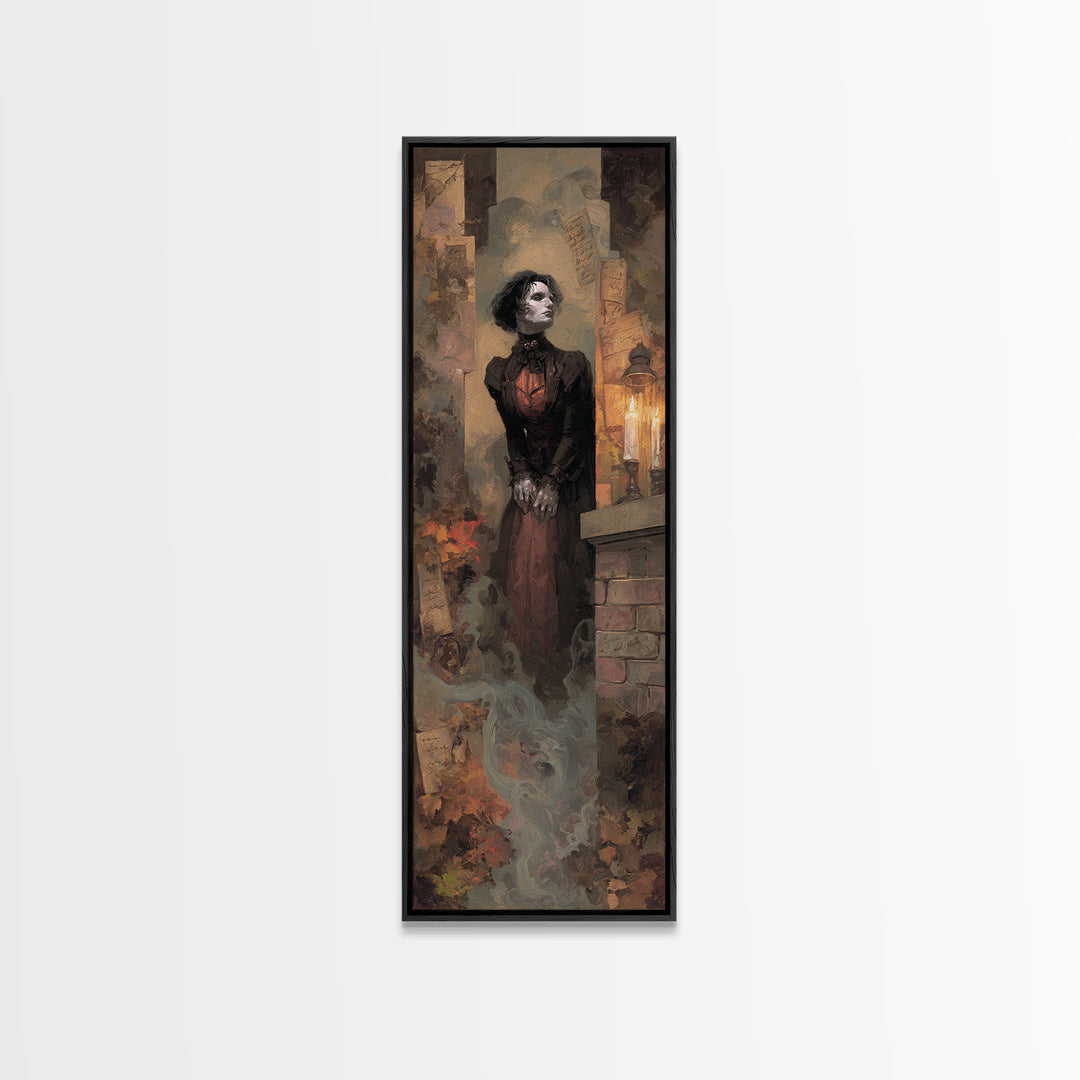 The Chimney Phantom, Dark Academia Wall Art, Tall Narrow Wall Art, Canvas Print, Gothic Wall Decor, Halloween Portrait Art, Halloween Decor