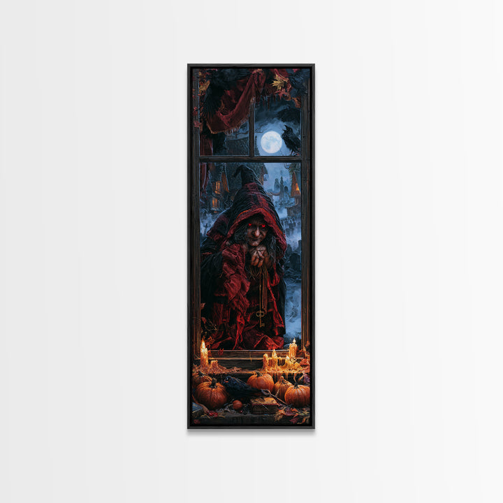 The Red-Eyed Night Hag, Victorian Horror Portrait, Tall Narrow Wall Art, Framed Canvas Print, Gothic Wall Decor, Halloween Portrait Art