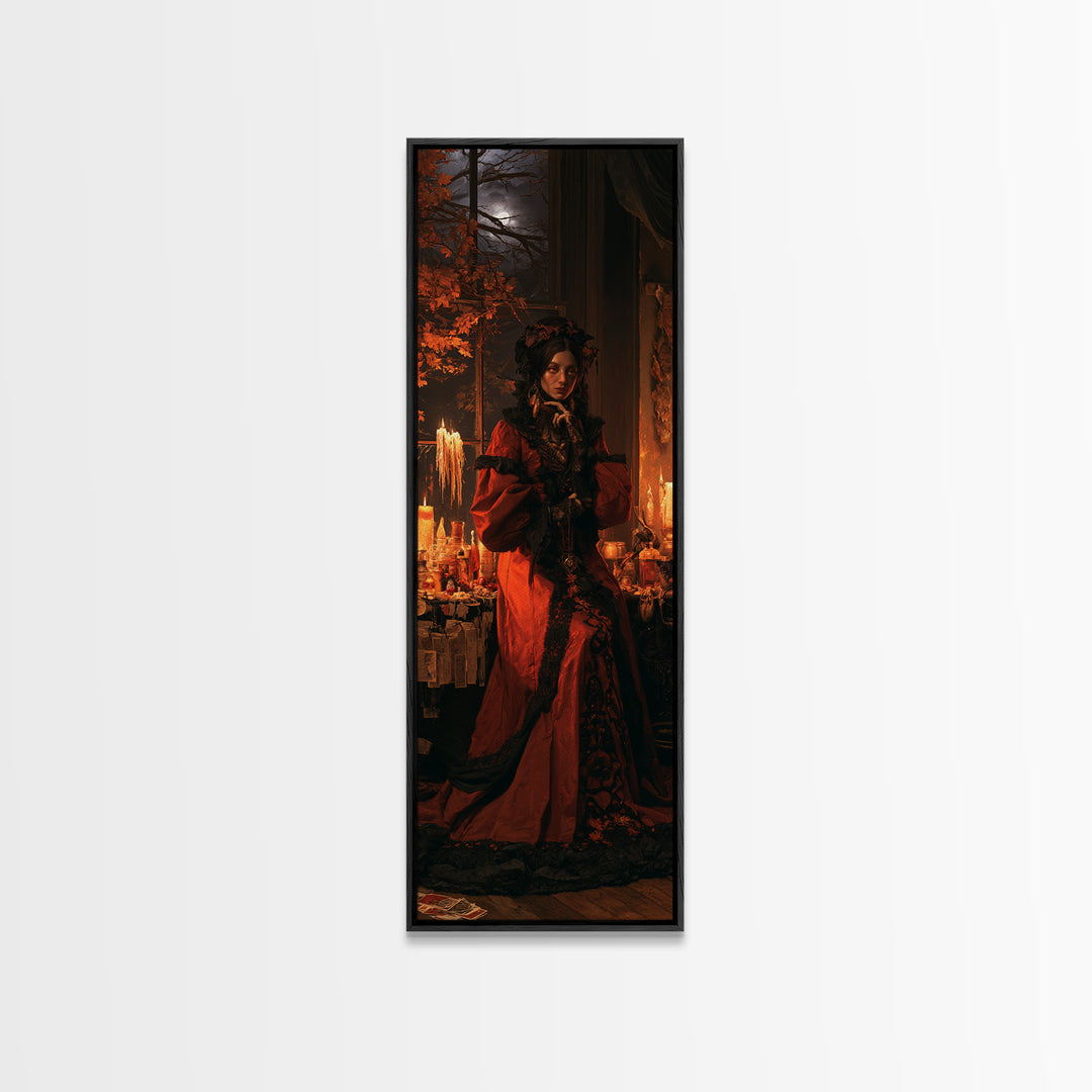 The Velvet Moth Witch, Victorian Horror Portrait, Tall Narrow Wall Art, Canvas Print, Gothic Wall Decor, Halloween Portrait Art
