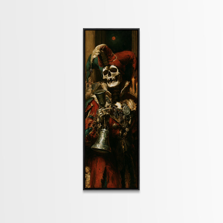 The Phantom Jester, Antique Gothic Portrait, Tall Narrow Wall Art, Canvas Print, Gothic Wall Decor, Halloween Portrait Art, Halloween Decor
