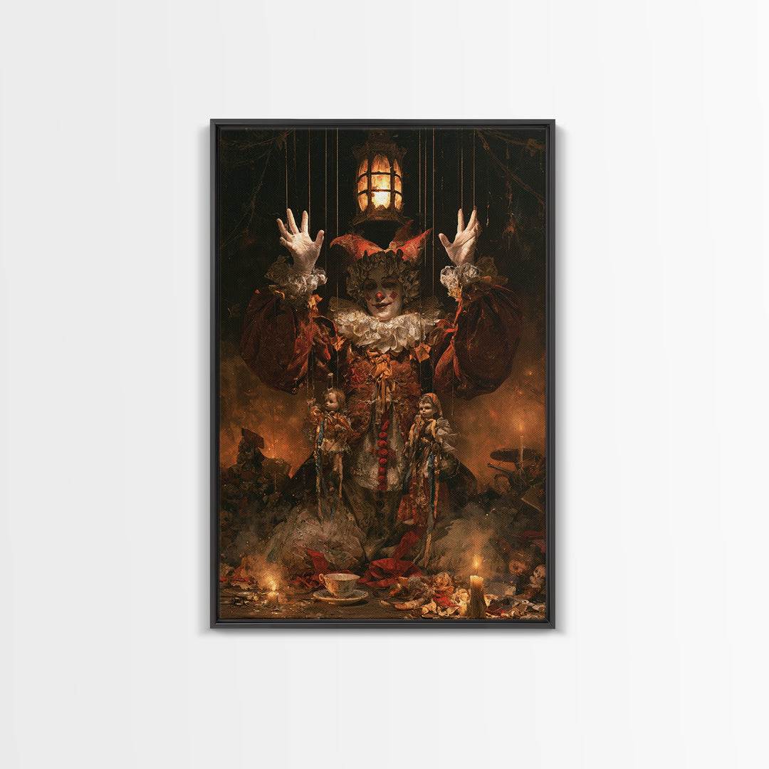 The Marionette Master, Macabre Victorian Decor, Vertical Wall Art, Framed Canvas Print, Gothic Wall Decor, Halloween Portrait Art