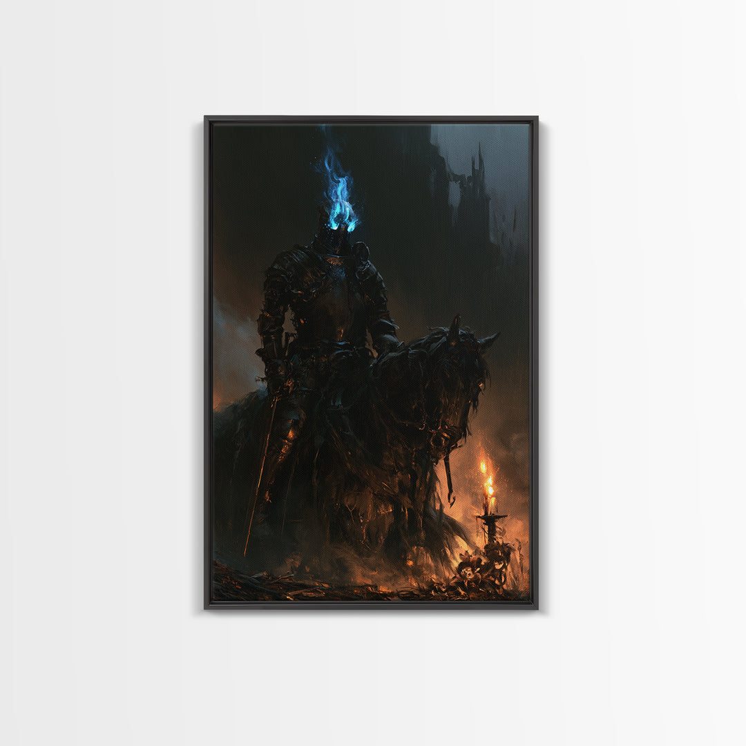 The Spectral Knight, Antique Gothic Portrait, Vertical Wall Art, Canvas Print, Gothic Wall Decor, Halloween Portrait Art, Statement Wall Art