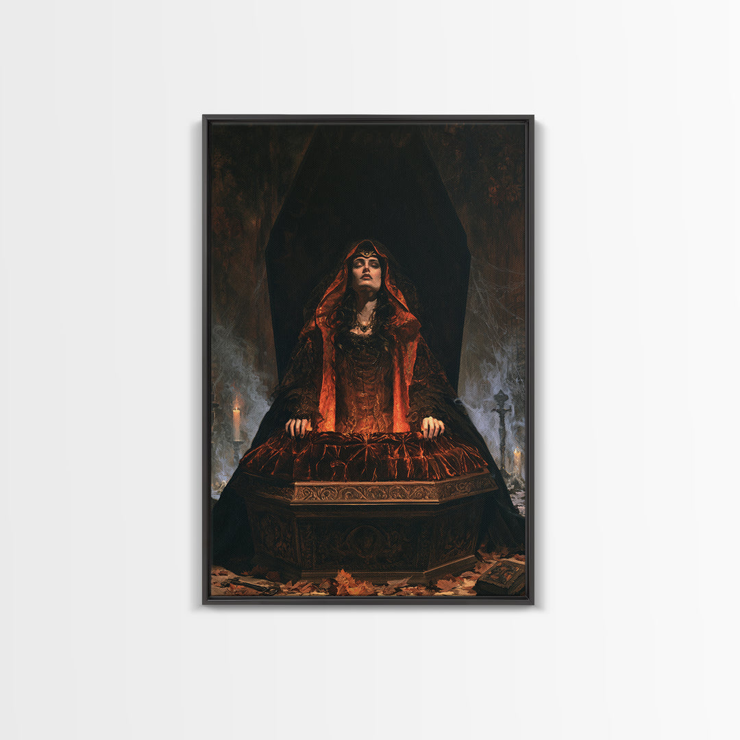 The Coffin Sleeper, Antique Gothic Portrait, Vertical Wall Art, Canvas Print, Gothic Wall Decor, Halloween Portrait Art, Horror Wall Art