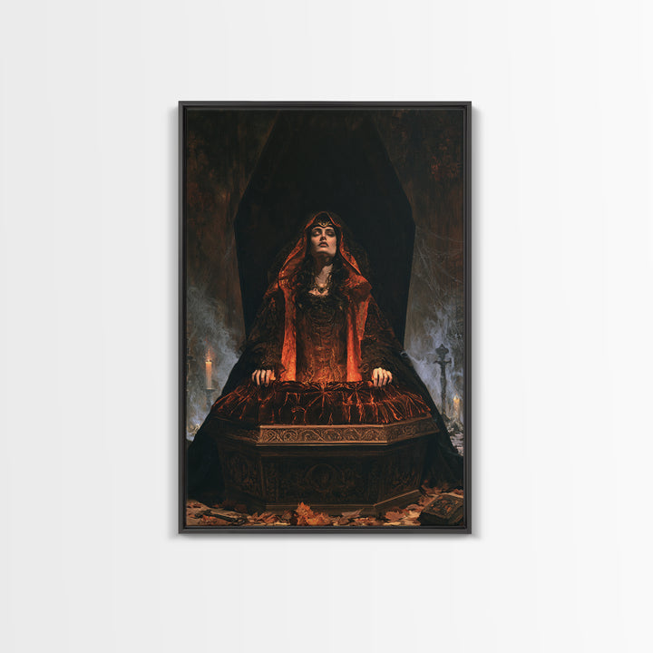 The Coffin Sleeper, Antique Gothic Portrait, Vertical Wall Art, Canvas Print, Gothic Wall Decor, Halloween Portrait Art, Horror Wall Art