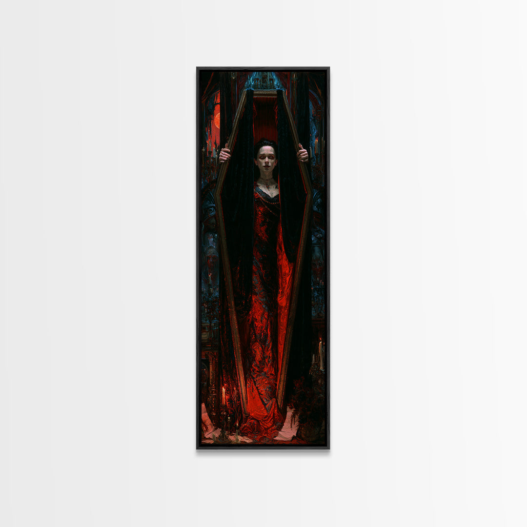The Coffin Sleeper, Victorian Horror Portrait, Tall Narrow Wall Art, Framed Canvas Print, Gothic Wall Decor, Halloween Portrait Art