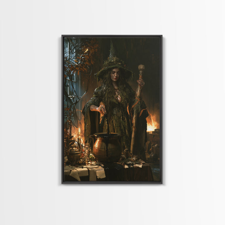 The Swamp Witch, Dark Academia Wall Art, Vertical Wall Art, Canvas Print, Gothic Wall Decor, Halloween Portrait Art, Collectible Wall Decor