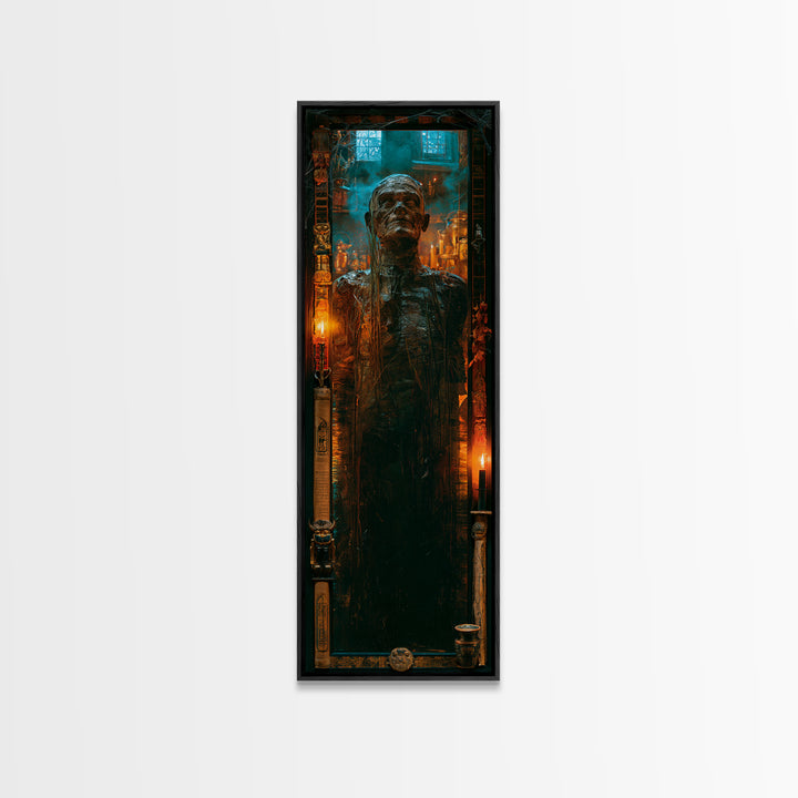 The Bog Mummy, Antique Gothic Portrait, Tall Narrow Wall Art, Framed Canvas Print, Gothic Wall Decor, Halloween Portrait Art