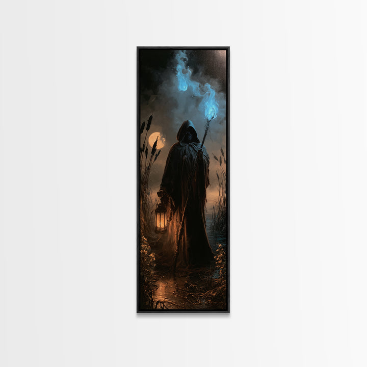 The Will-O'-The-Wisp Shepherd, Antique Gothic Portrait, Tall Narrow Wall Art, Canvas Print, Gothic Wall Decor, Halloween Portrait Art