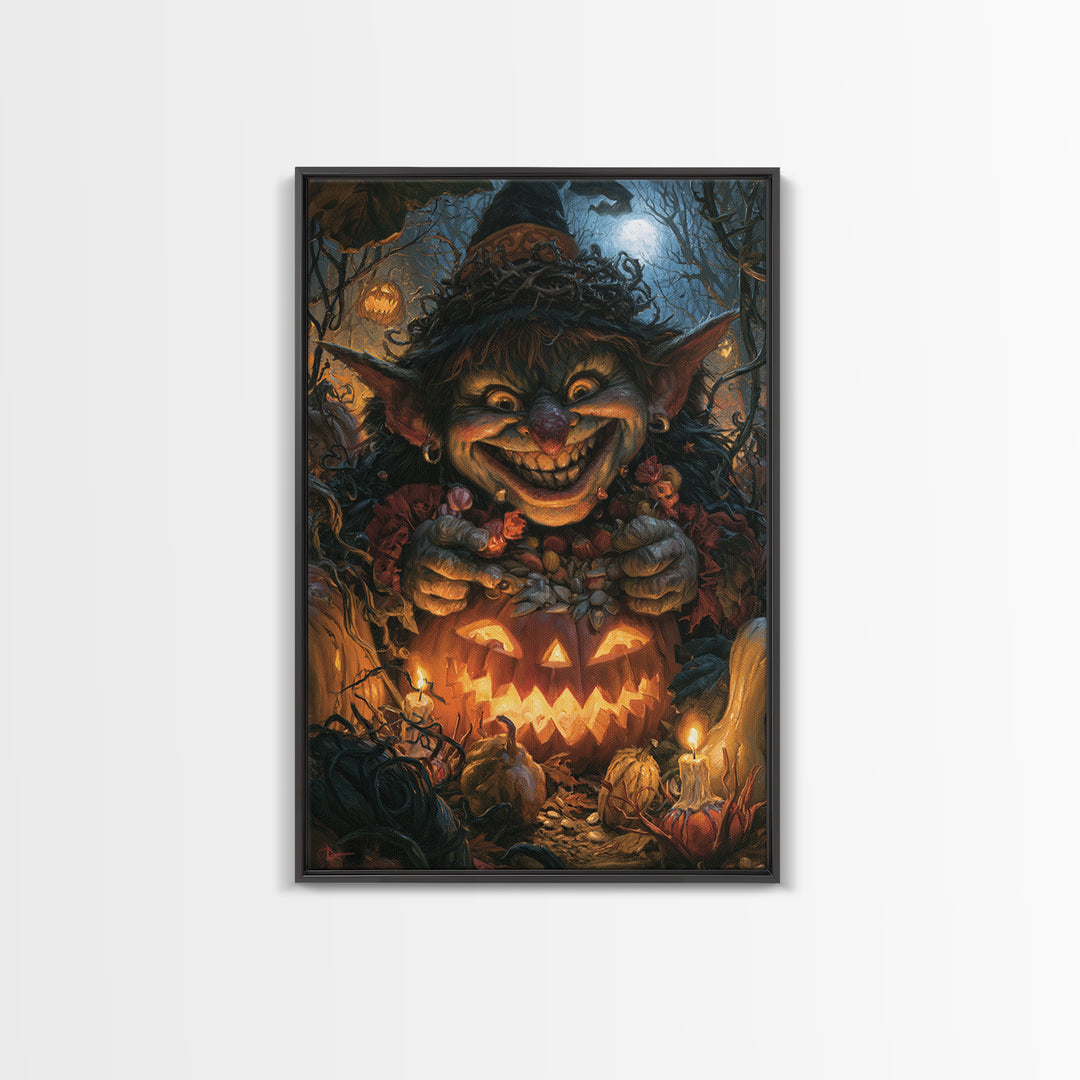 The Pumpkin Patch Goblin, Dark Academia Wall Art, Vertical Wall Art, Canvas Print, Gothic Wall Decor, Halloween Portrait Art