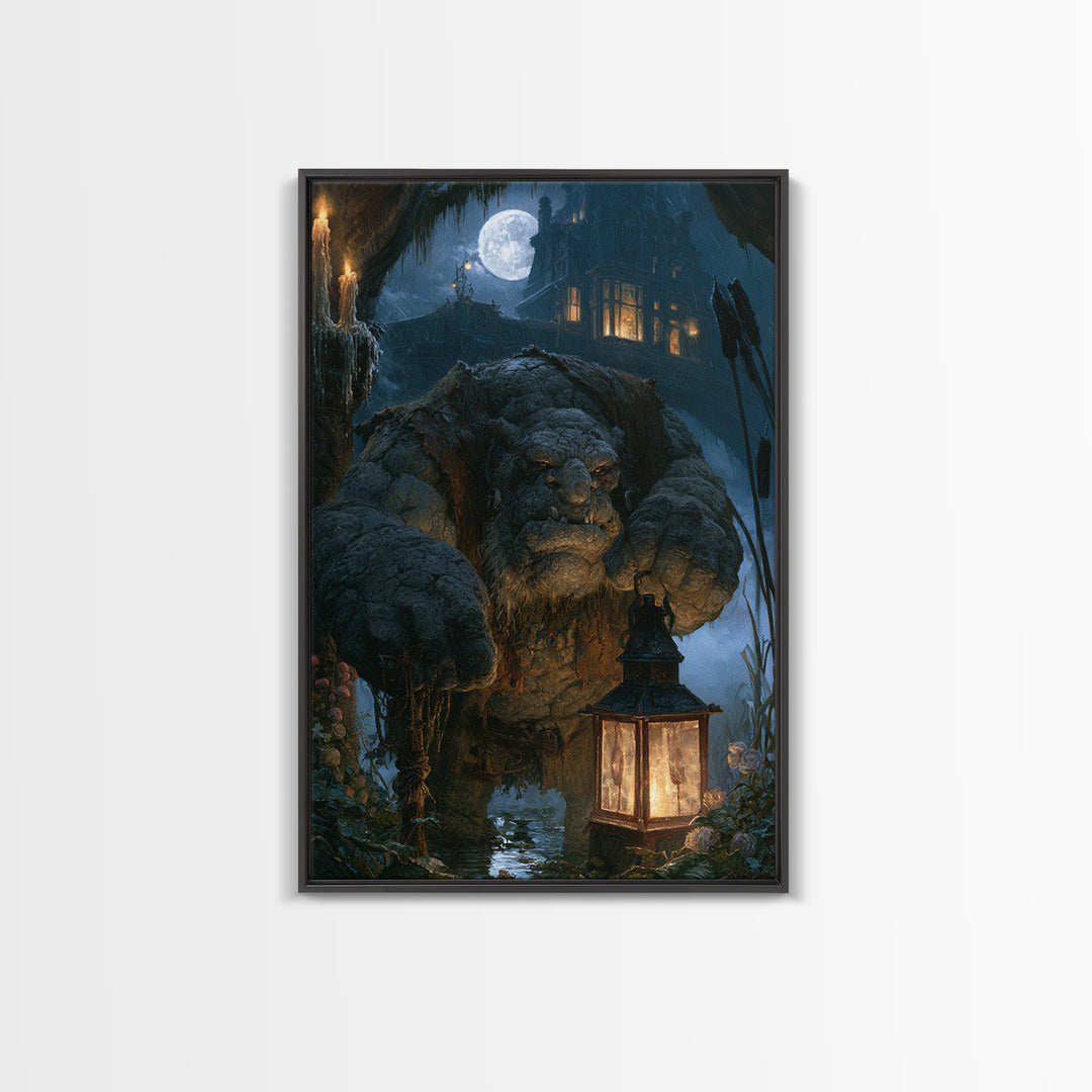 The Bridge Troll At Midnight, Victorian Horror Portrait, Vertical Wall Art, Canvas Print, Gothic Wall Decor, Halloween Portrait Art