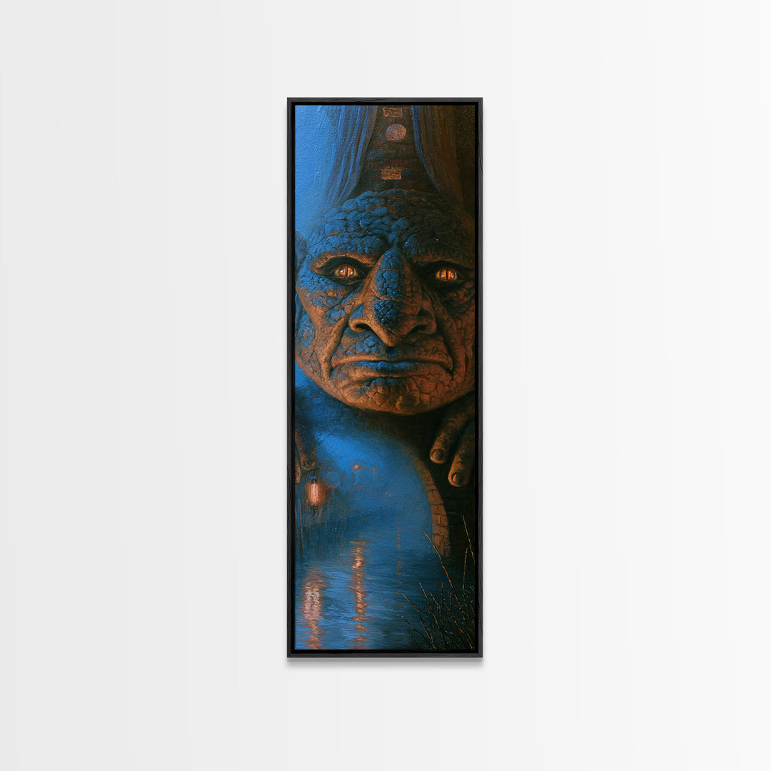 The Bridge Troll At Midnight, Victorian Gothic Art, Tall Narrow Wall Art, Canvas Print, Gothic Wall Decor, Halloween Portrait Art