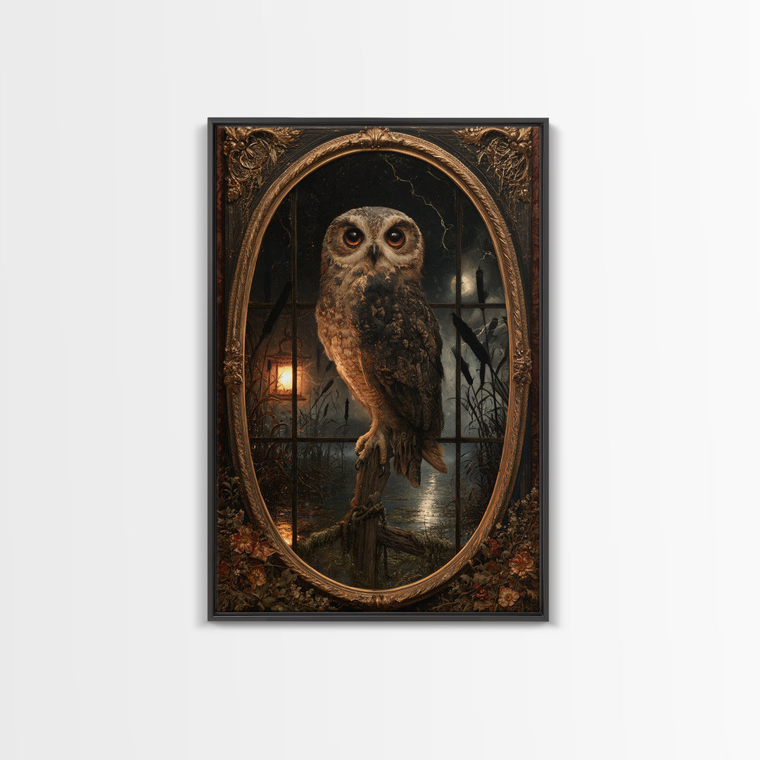 The Owl-Faced Omen, Macabre Victorian Decor, Vertical Wall Art, Canvas Print, Gothic Wall Decor, Halloween Portrait Art, Dark Fantasy Art