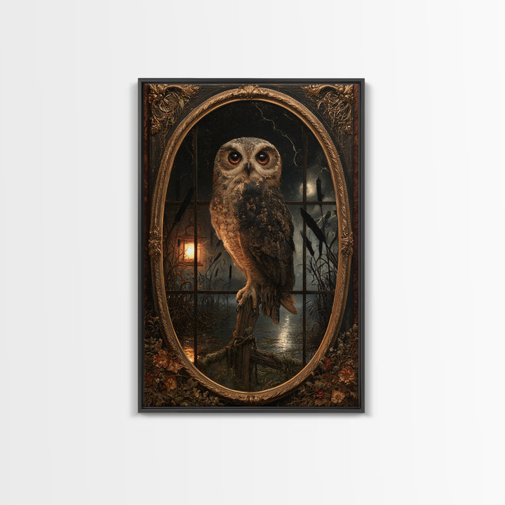 The Owl-Faced Omen, Macabre Victorian Decor, Vertical Wall Art, Canvas Print, Gothic Wall Decor, Halloween Portrait Art, Dark Fantasy Art
