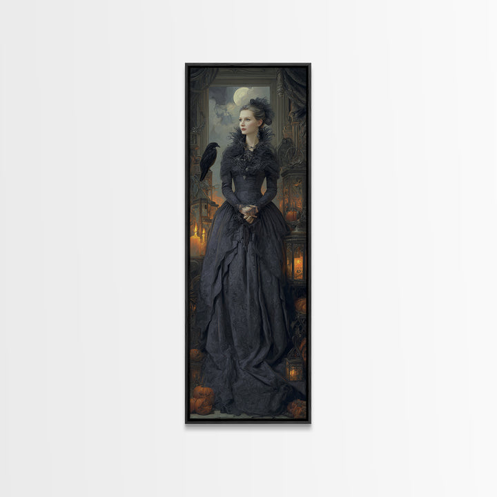 The Spider Queen, Macabre Victorian Decor, Tall Narrow Wall Art, Framed Canvas Print, Gothic Wall Decor, Halloween Portrait Art