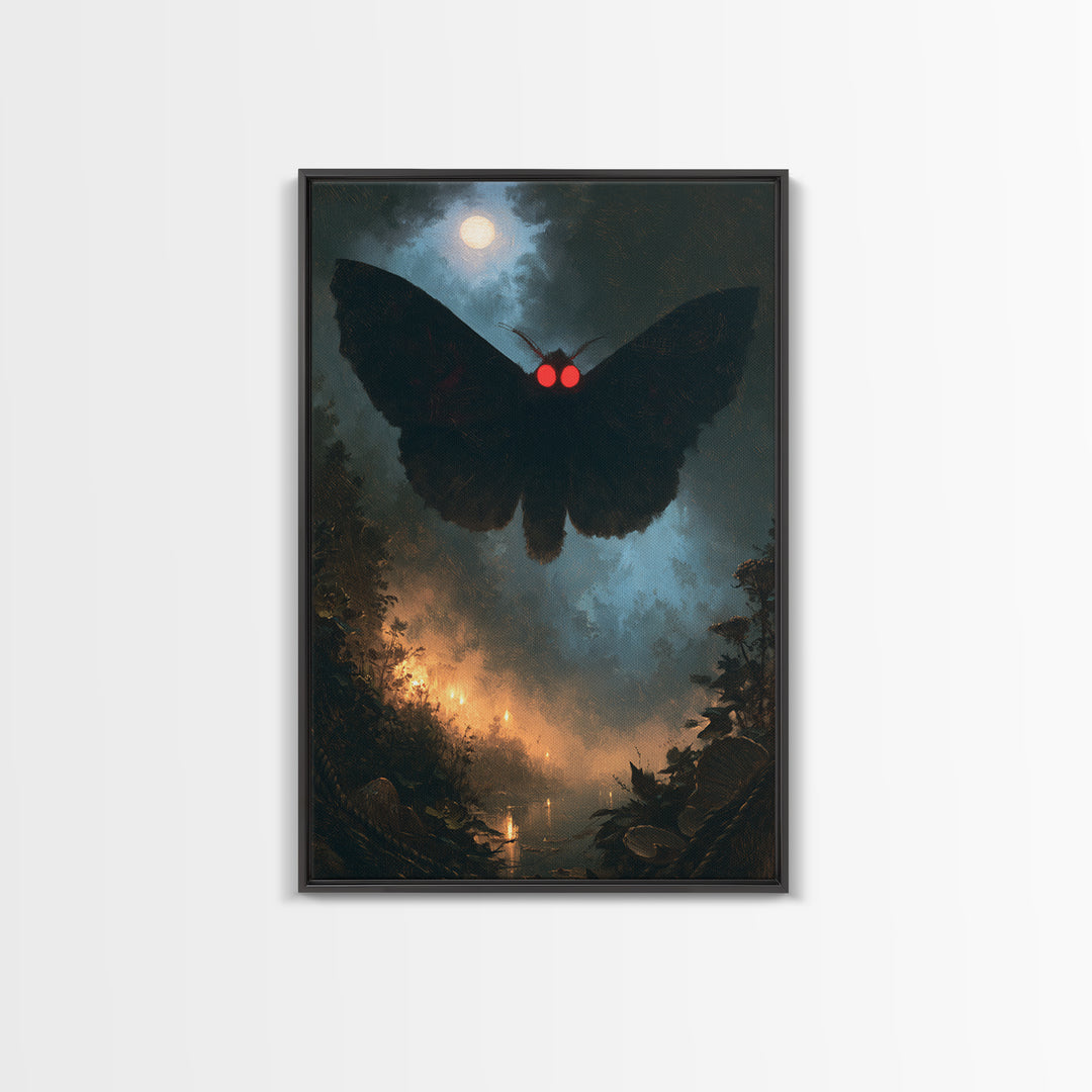 The Red-Eyed Moth Creature, Victorian Gothic Art, Vertical Wall Art, Framed Canvas Print, Gothic Wall Decor, Halloween Portrait Art