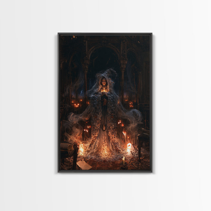 The Salt-Marsh Witch, Victorian Horror Portrait, Vertical Wall Art, Framed Canvas Print, Gothic Wall Decor, Halloween Portrait Art