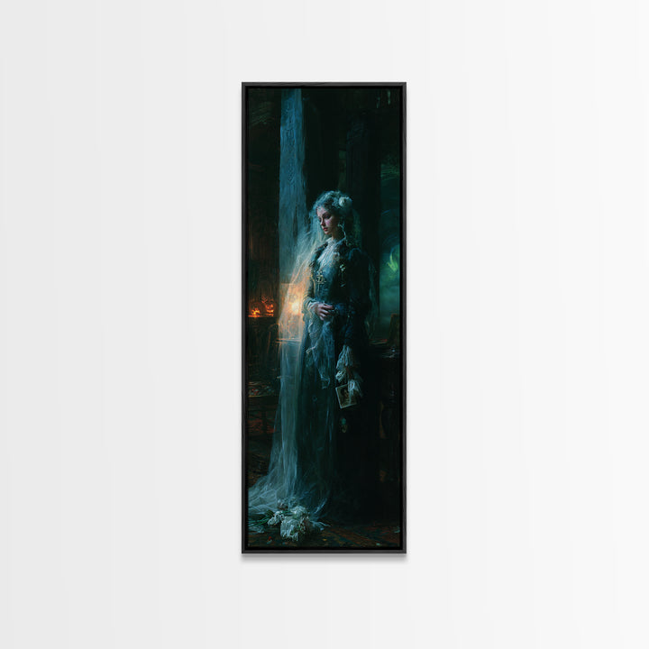 The Stone-Circle Spirit, Antique Gothic Portrait, Tall Narrow Wall Art, Canvas Print, Gothic Wall Decor, Halloween Portrait Art