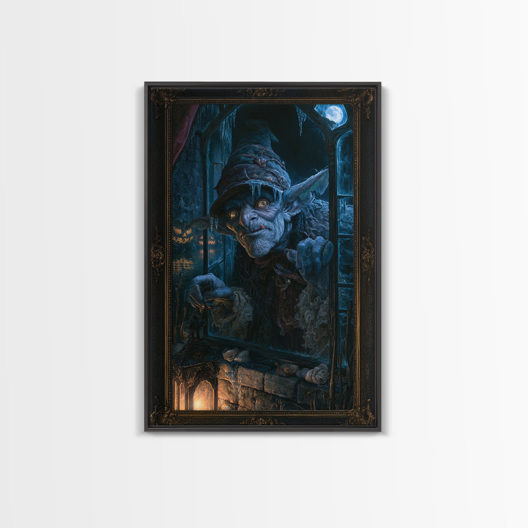 The Frost Goblin, Macabre Victorian Decor, Vertical Wall Art, Framed Canvas Print, Gothic Wall Decor, Halloween Portrait Art