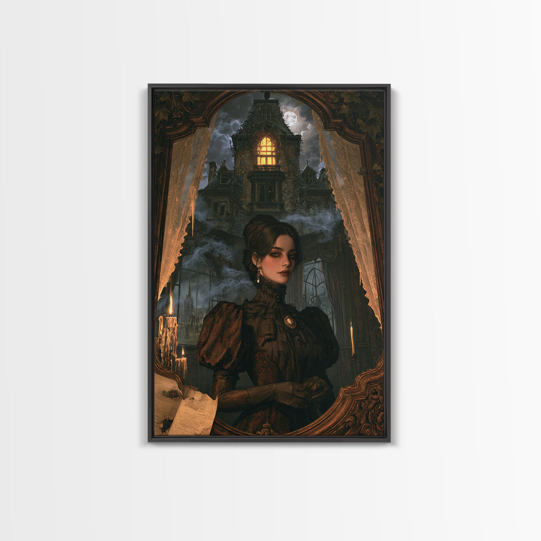The Haunted Manor, Victorian Gothic Art, Vertical Wall Art, Canvas Print, Gothic Wall Decor, Halloween Portrait Art, Seasonal Home Decor