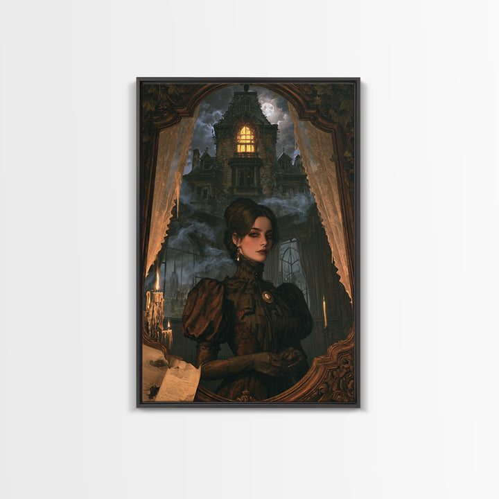 The Haunted Manor, Victorian Gothic Art, Vertical Wall Art, Canvas Print, Gothic Wall Decor, Halloween Portrait Art, Seasonal Home Decor