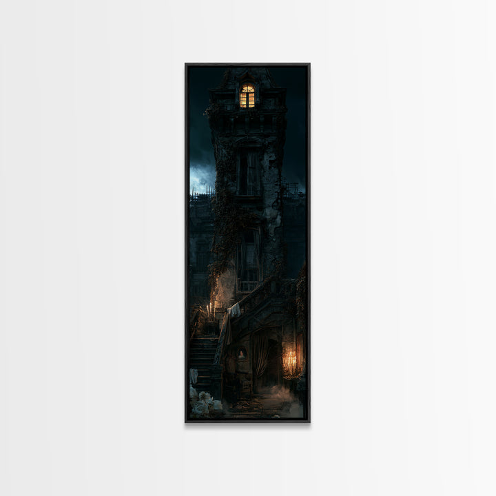 The Haunted Manor, Macabre Victorian Decor, Tall Narrow Wall Art, Canvas Print, Gothic Wall Decor, Halloween Portrait Art