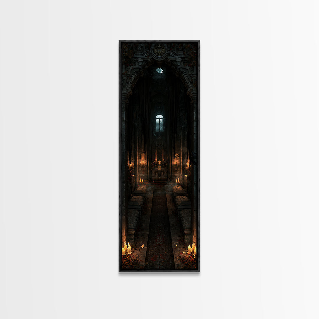 The Forgotten Crypt, Antique Gothic Portrait, Tall Narrow Wall Art, Framed Canvas Print, Gothic Wall Decor, Halloween Portrait Art