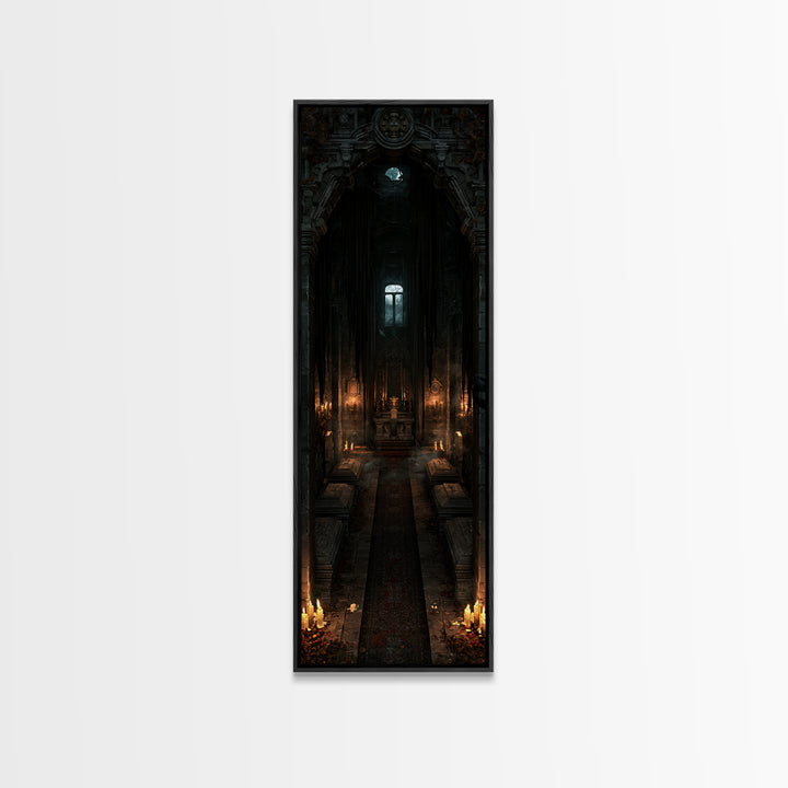 The Forgotten Crypt, Antique Gothic Portrait, Tall Narrow Wall Art, Framed Canvas Print, Gothic Wall Decor, Halloween Portrait Art