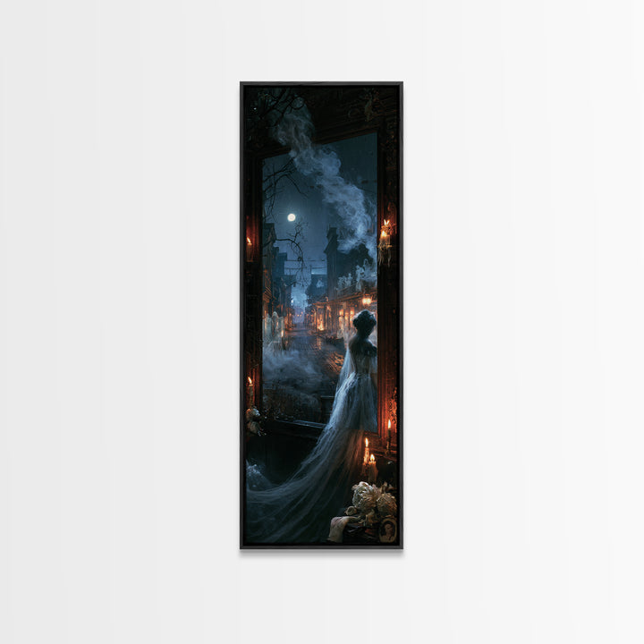 The Ghost Town Main Street, Macabre Victorian Decor, Tall Narrow Wall Art, Canvas Print, Gothic Wall Decor, Halloween Portrait Art