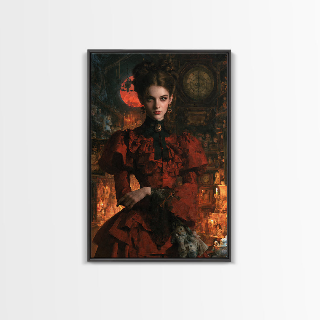 The Midnight Antique Shop, Dark Academia Wall Art, Vertical Wall Art, Framed Canvas Print, Gothic Wall Decor, Halloween Portrait Art
