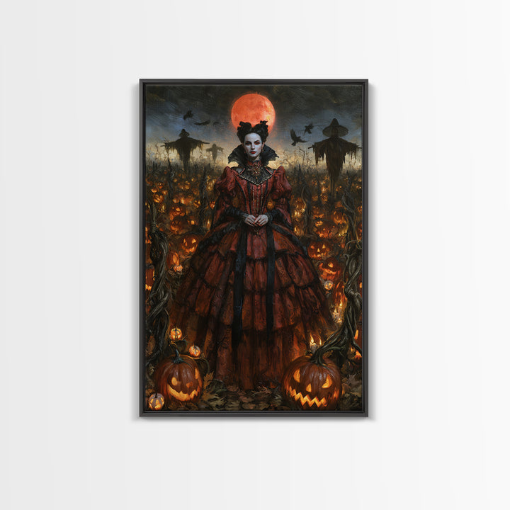 The Pumpkin Patch Maze, Victorian Gothic Art, Vertical Wall Art, Canvas Print, Gothic Wall Decor, Halloween Portrait Art, Dark Fantasy Art